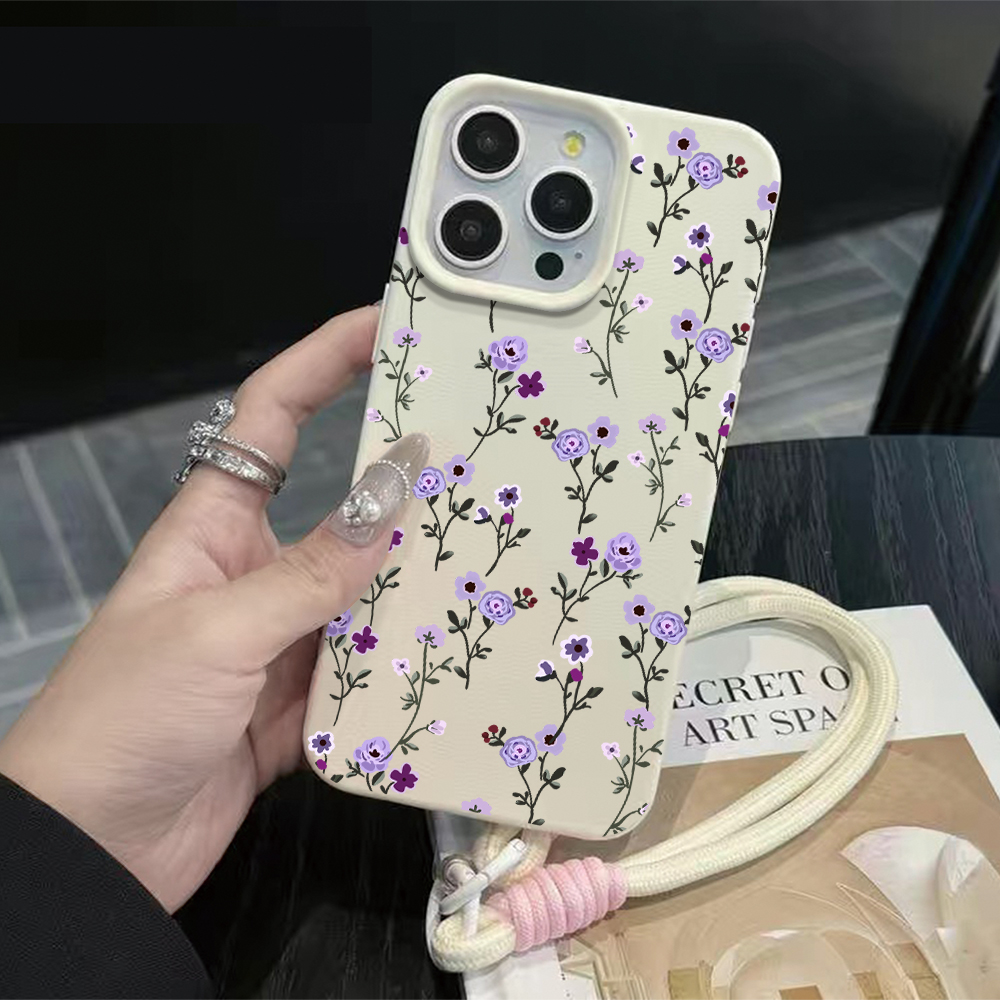 Phone Cases Purple - Cienka, fioletowa, kwiatowa smycz z paskiem