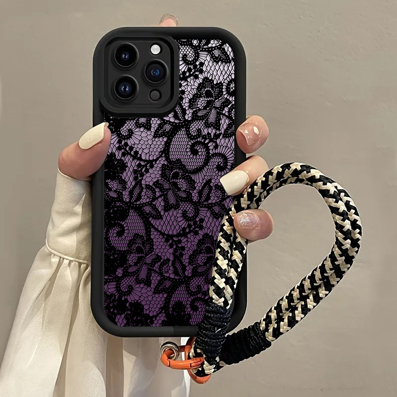 Phone Cases Purple - Czarno-fioletowe etui na telefon z koronkowym