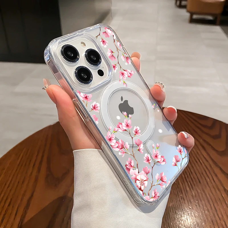 Phone Cases With Magsafe - Luksusowe różowe etui z kwiatami INS